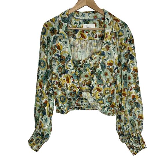 Anthropologie Crop Top 2 Piece Set Womens Large Green Floral Cotton Resort Wear - Picture 4 of 15